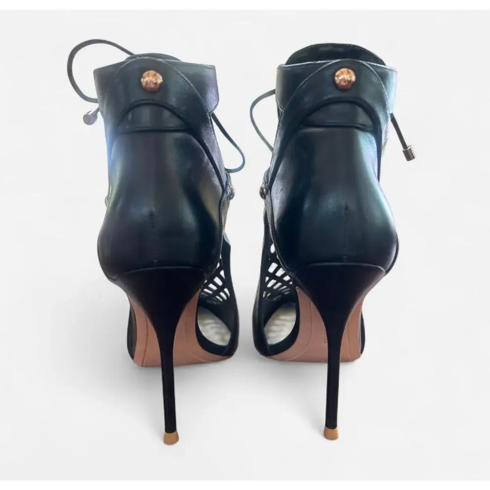 Rare Sophia Webster Jetta Black Leather Lace-Up Stiletto Booties 36 / US 6